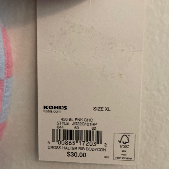 NWT!!👗Juniors XL Bodycon Cross Rib Halter Mini Pink/Blue Checkered Dress - Picture 7 of 7